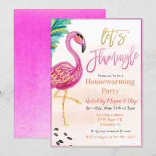 Convite de festa de inauguração com flamingo aquar