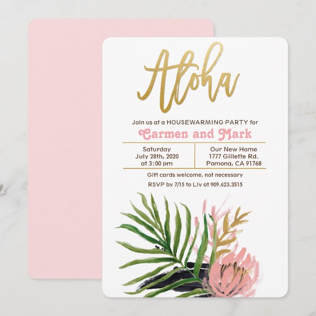 Convite de Festa de Inauguração Tropical Aloha (Frente/Verso)