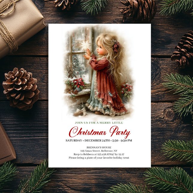 Convite de Festa de Inverno Cena de Inverno de Men (Winter Party Invitation Cute Girl Winter Scene Art)