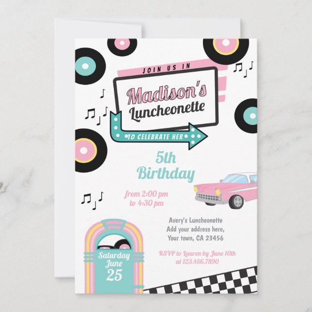 Convite de festa de jantar na lanchonete retrô (Frente)