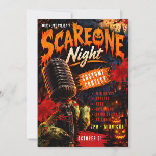 Convite de Festa de Karaokê Halloween Retro Scareo