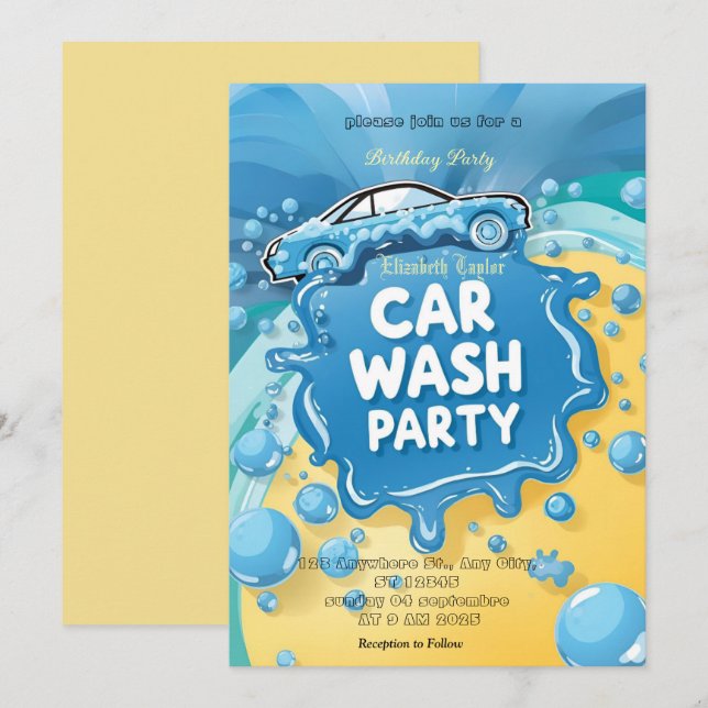 Convite de Festa de Lavação de Carros – Celebração (Frente/Verso)