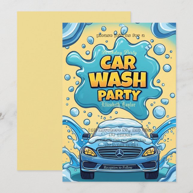 Convite de Festa de Lavação de Carros – Celebração (Frente/Verso)