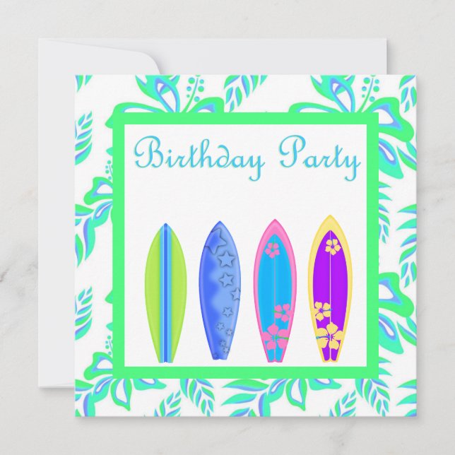 CONVITE DE FESTA DE LIMPEZA VERDE prancha de surf (Frente)