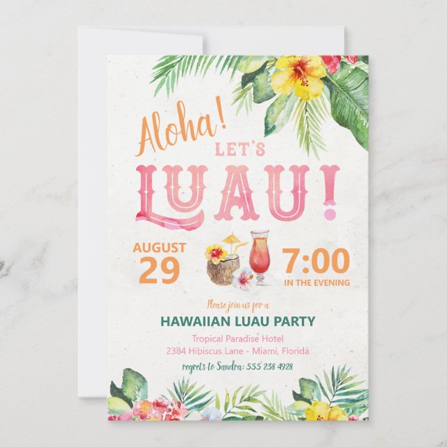 Convite de Festa de Luau Havaiano Aloha (Frente)