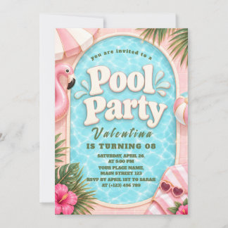 Convite de festa de luxo rosa ao lado da piscina