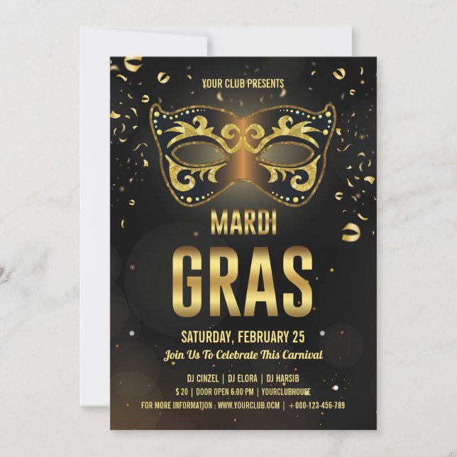 Convite de Festa de Mardi Gras (Frente)