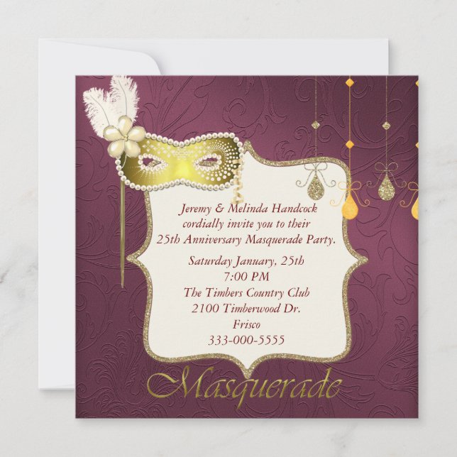 Convite de Festa de Máscaras Marrom Elegante e Dou (Frente)