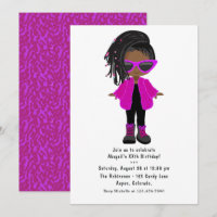Convite de festa de menina negra de moda rosa quen