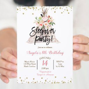 Convite de Festa de Meninas com Pernoite