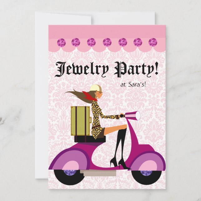 Convite de Festa de Moda Scooter Mulher Pink Leopa (Frente)