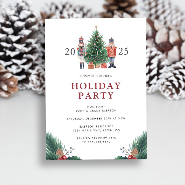 Convite de Festa de Natal (Christmas 2025 Nutcracker Holiday Party Invitation by Painted Paperie
)