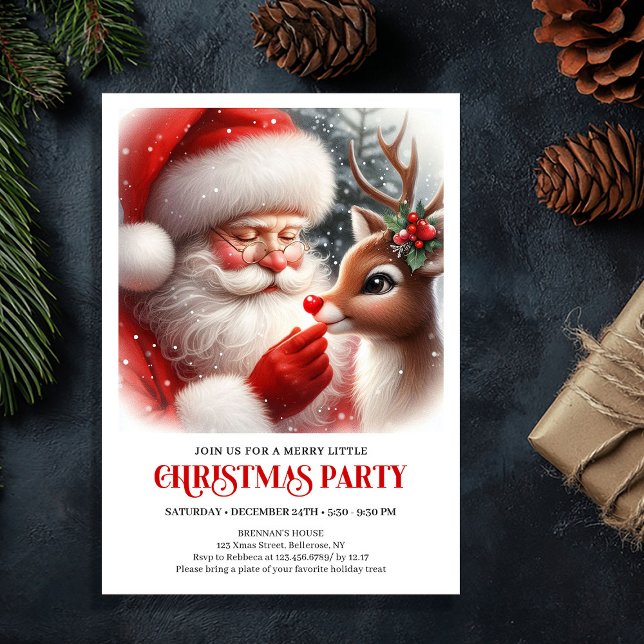 Convite de Festa de Natal Adorável do Papai Noel e (Adorable Santa and Rudolph Christmas Party Invite)