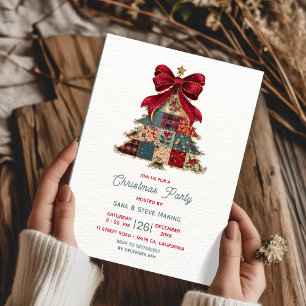 convite de festa de natal árvore de patchwork chic