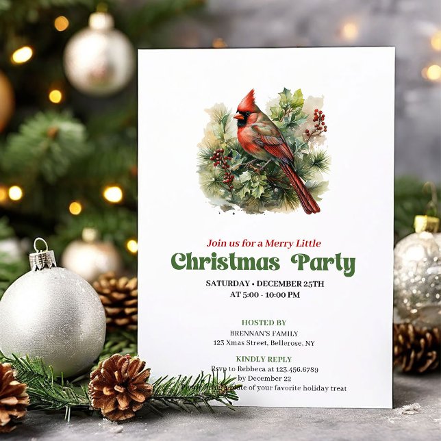 Convite de festa de Natal atemporal com cardeal ve (Timeless retro Christmas angel party invitation

)