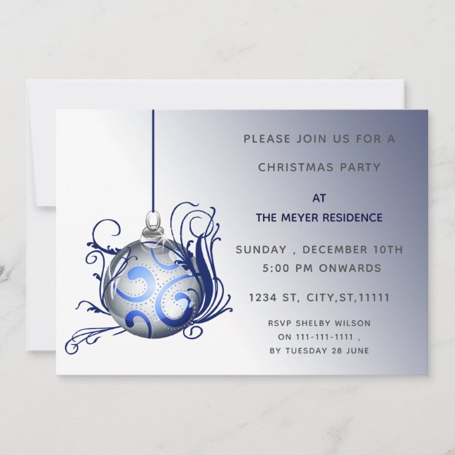 Convite de festa de Natal azul elegante (Frente)