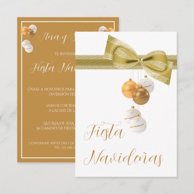 Convite de Festa de Natal Baubles & Bow (Frente/Verso)