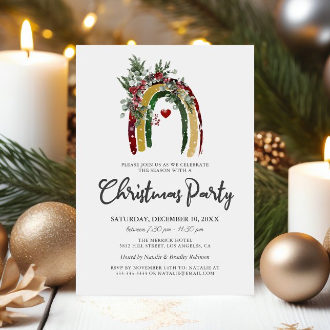 Convite de Festa de Natal Boho Arco-íris (Criador carregado)