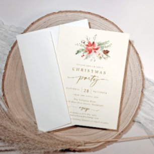 Convite de festa de Natal Boho elegante Creme Dour