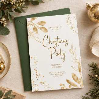 Convite de Festa de Natal Botânico em Ouro Elegant