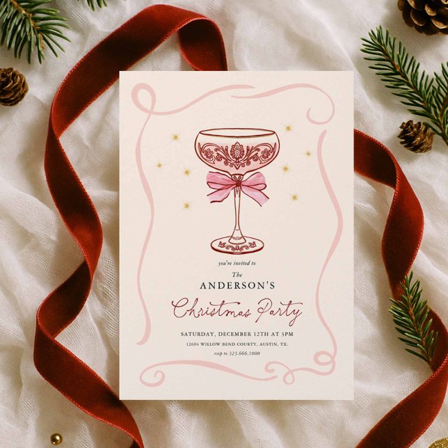 Convite de Festa de Natal Burgundy Cocktail (Christmas Cocktail Party Invitation)