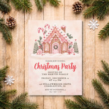 Convite de festa de Natal Casa de Gingerbread Rosa