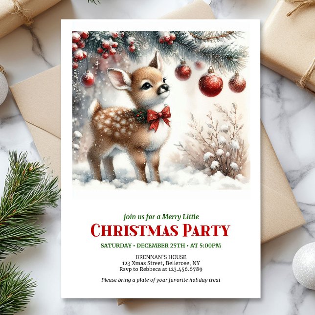 Convite de festa de Natal cena de inverno de cervo (Cozy baby deer winter scene Christmas party invitation)
