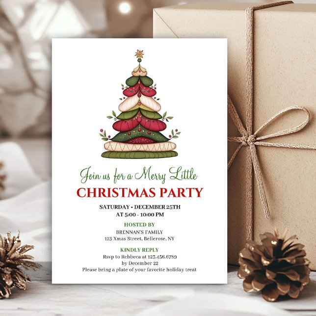 Convite de festa de Natal chic e caprichoso para f (Chic whimsical Christmas tree winter party invite)