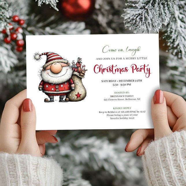 Convite de festa de Natal clássico e caprichoso do (Classic whimsical Santa Christmas party invite

)
