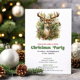Convite de festa de Natal clássico retrô com cervo