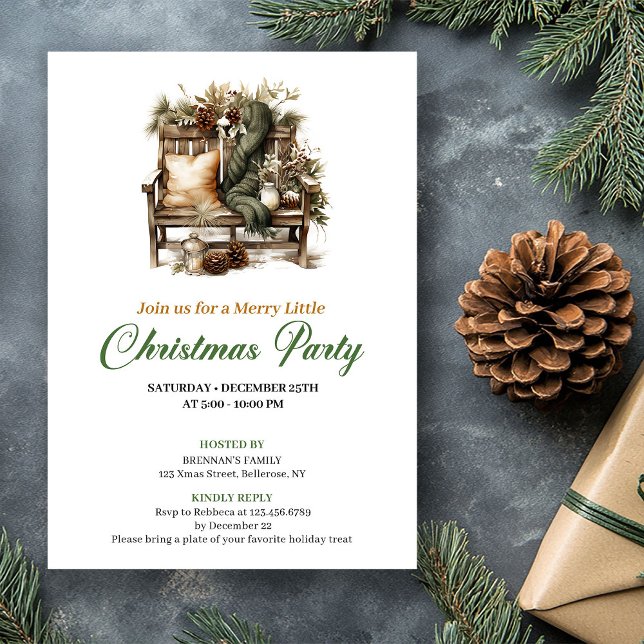 Convite de Festa de Natal Clássico Verde e Dourado (Classy Green And Gold Christmas Tree Party Invite)