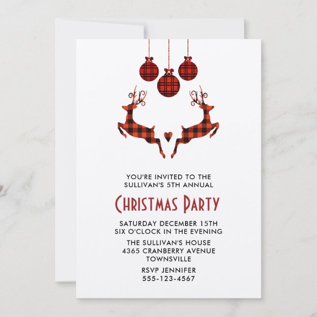 Convite de festa de Natal com 2 renas a saltar tem (Frente)