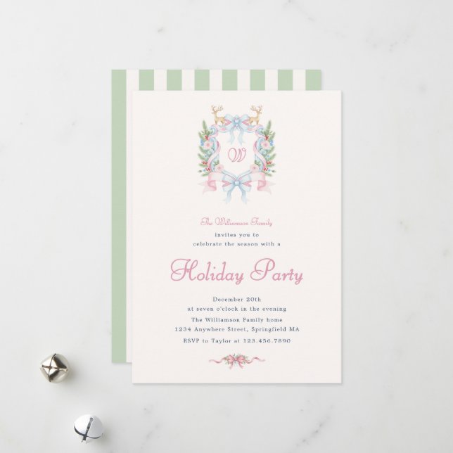 Convite de Festa de Natal com Aquarela Préppy (Frente/Verso In Situ)
