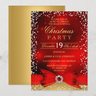 Convite de Festa de Natal com Arco Dourado Vermelh