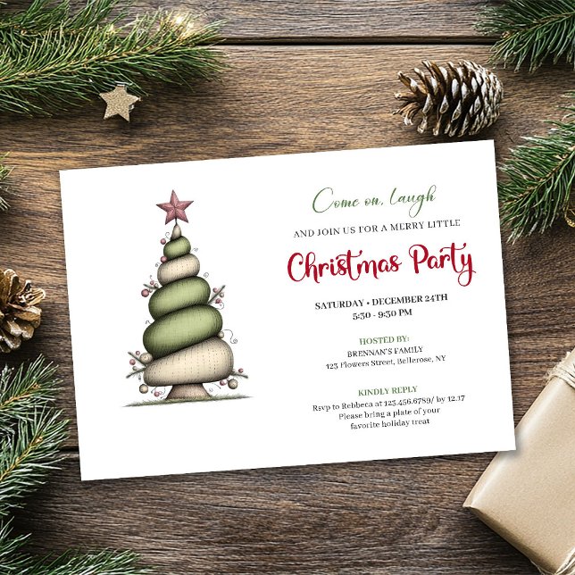 Convite de festa de Natal com árvore em aquarela c (Whimsical watercolor tree Christmas party invite

)