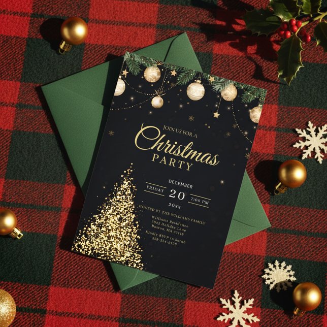 Convite de festa de Natal com árvore glamourosa do (Modern Holiday Invitation)
