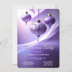 Convite de Festa de Natal com Bola de Natal Roxa