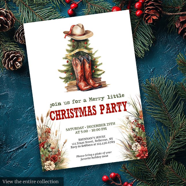 Convite de festa de Natal com botas de cowboy esti (Cowboy boots Christmas party invite rustic style

)