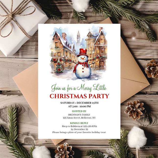 Convite de festa de Natal com cena elegante em aqu (Elegant watercolor Christmas scene party invite)