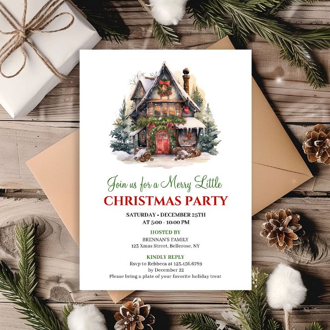 Convite de festa de Natal com cena vintage (Playful Christmas scene holiday party invitation

)