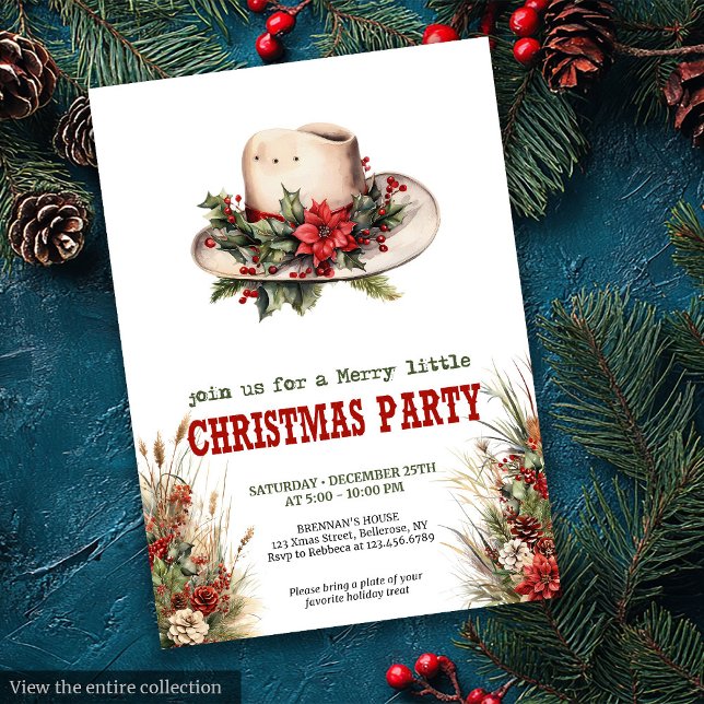 Convite de festa de Natal com chapéu de cowboy e g (Cowboy hat Christmas party invite with bandana ties

)