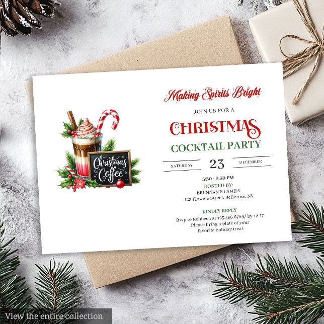 Convite de festa de Natal com coquetéis editáveis  (Modern editable christmas cocktails party invitation

)
