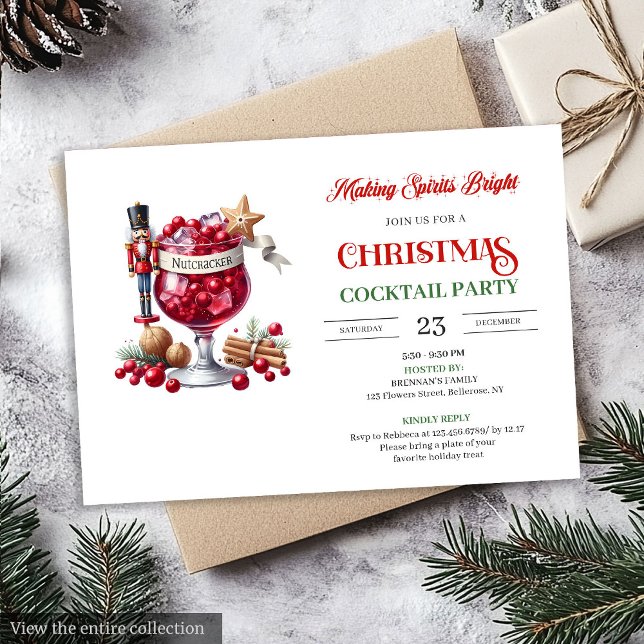 Convite de festa de Natal com coquetéis modernos e (Modern fun Christmas cocktails party invitation

)