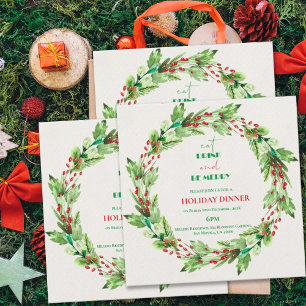 Convite de Festa de Natal com Coroa de Folhas Verd