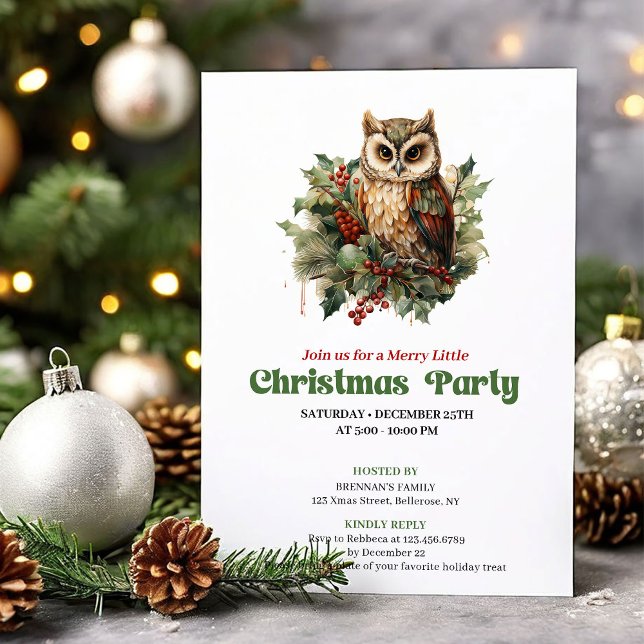 Convite de festa de Natal com coruja retrô diverti (Playful retro Christmas angel party invitation

)