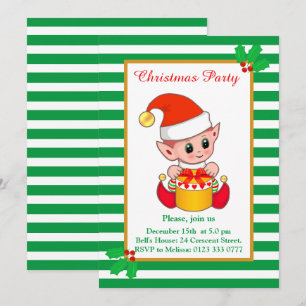 Convite de festa de Natal com elfo de Natal fofo e