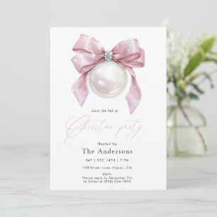 Convite de Festa de Natal com Enfeite Rosa Elegant