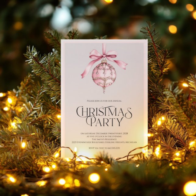 Convite de Festa de Natal com Enfeite Rosa Românti (Criador carregado)