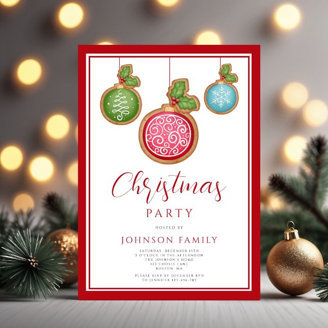 Convite de Festa de Natal com Enfeite Vermelho Ele (Elegant Red Bauble Christmas Party Invitation)