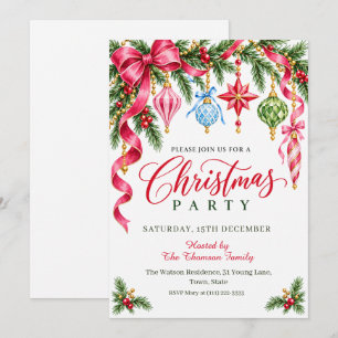 Convite de Festa de Natal com Enfeites Coloridos e